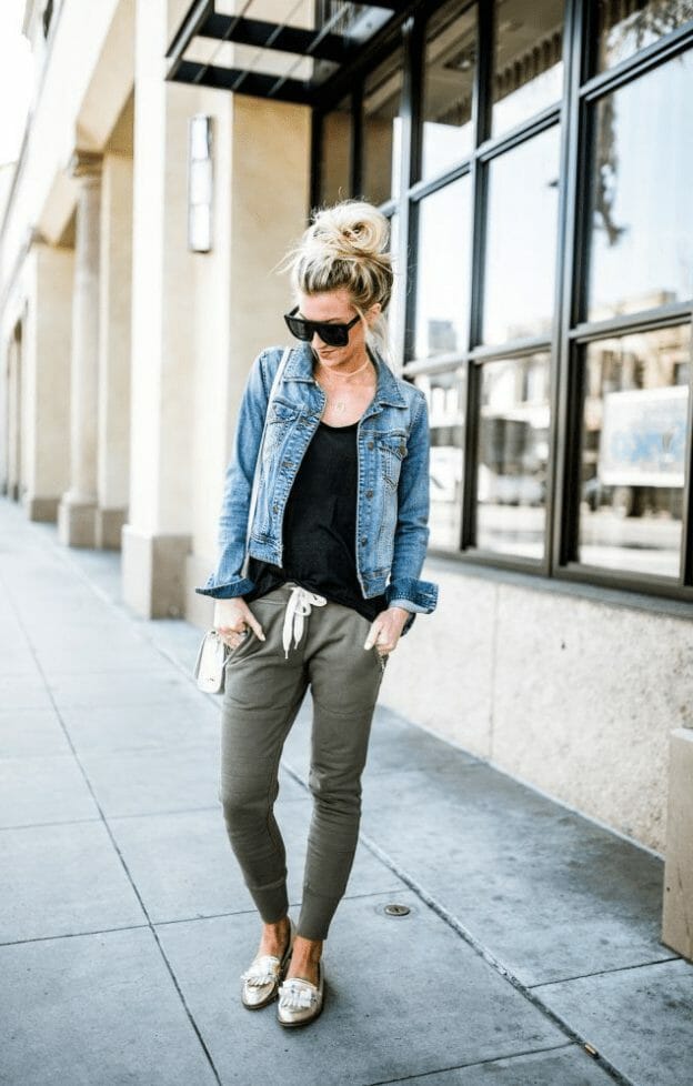 joggers with a denim jacket
