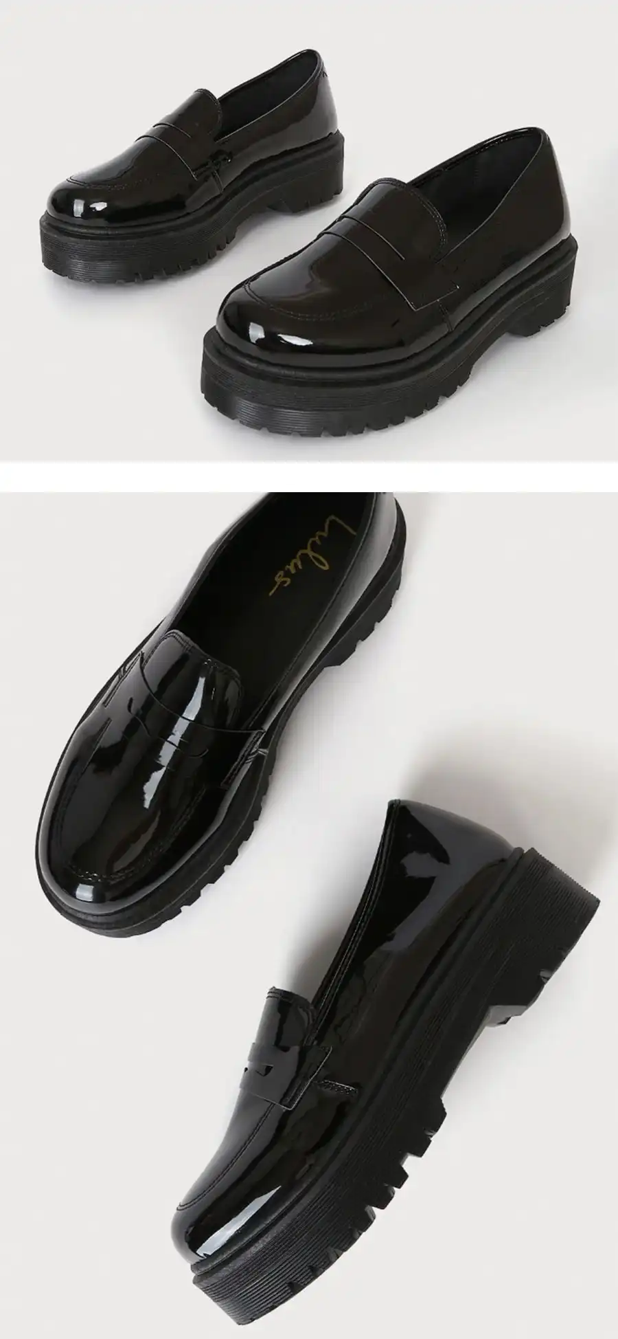 Lulus Maysie Black Patent Flatform Loafers